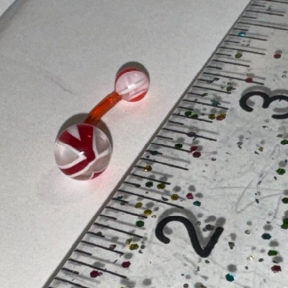 14 Gauge Red and white Abstract Belly Ring - Picture 11 of 11